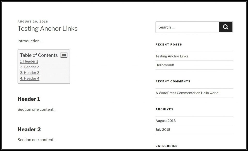 How to link within a page using anchor link in wordpress